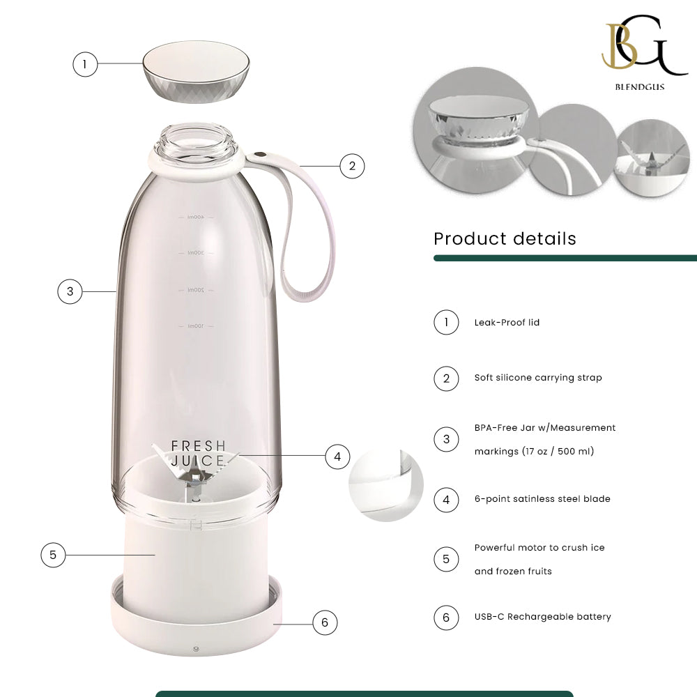 500ml/17oz Portable Blender Bottle Plus - Blendgus